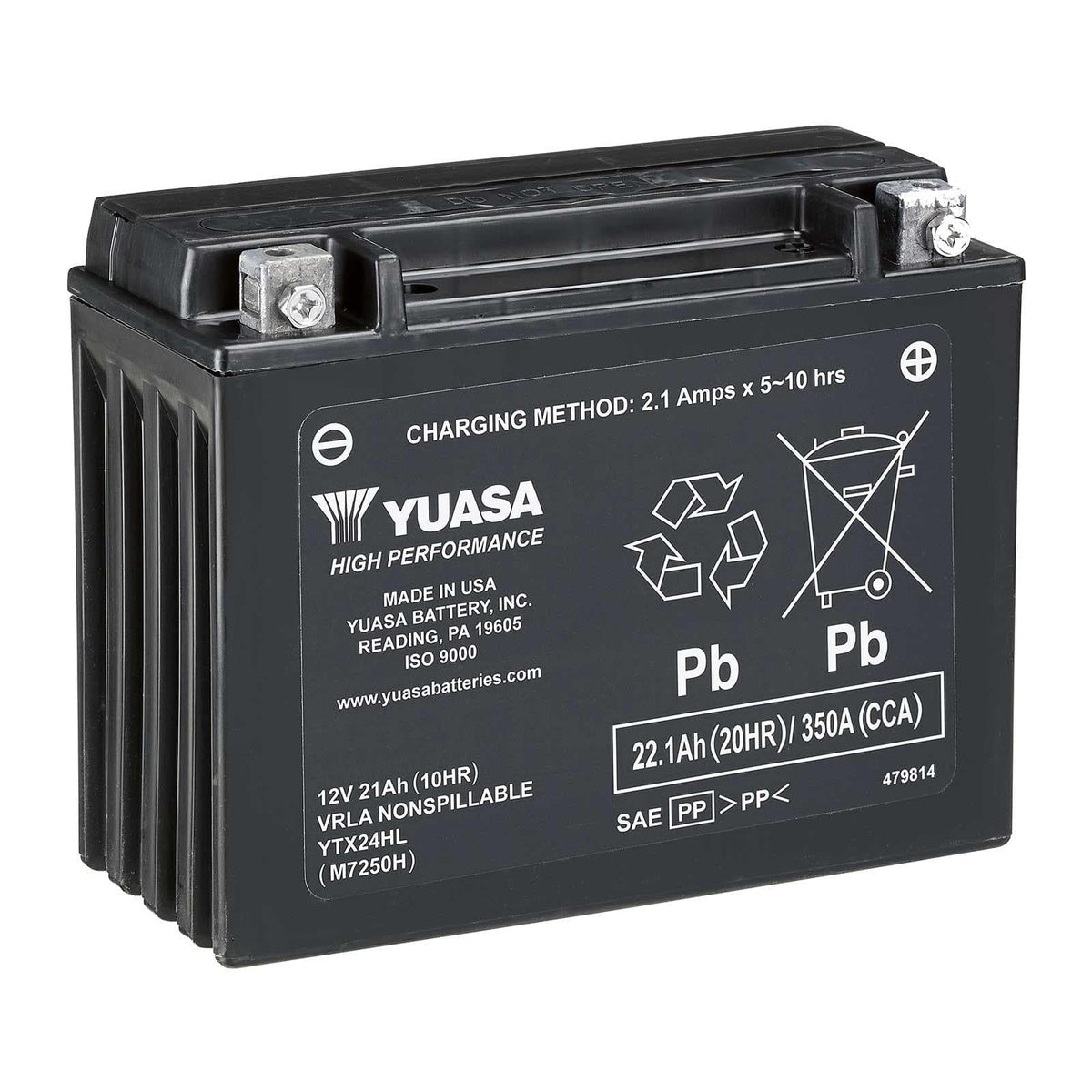 Yuasa Batteries - 21 Amps. Wet (YTX24HL-BS) - Factory Recreation